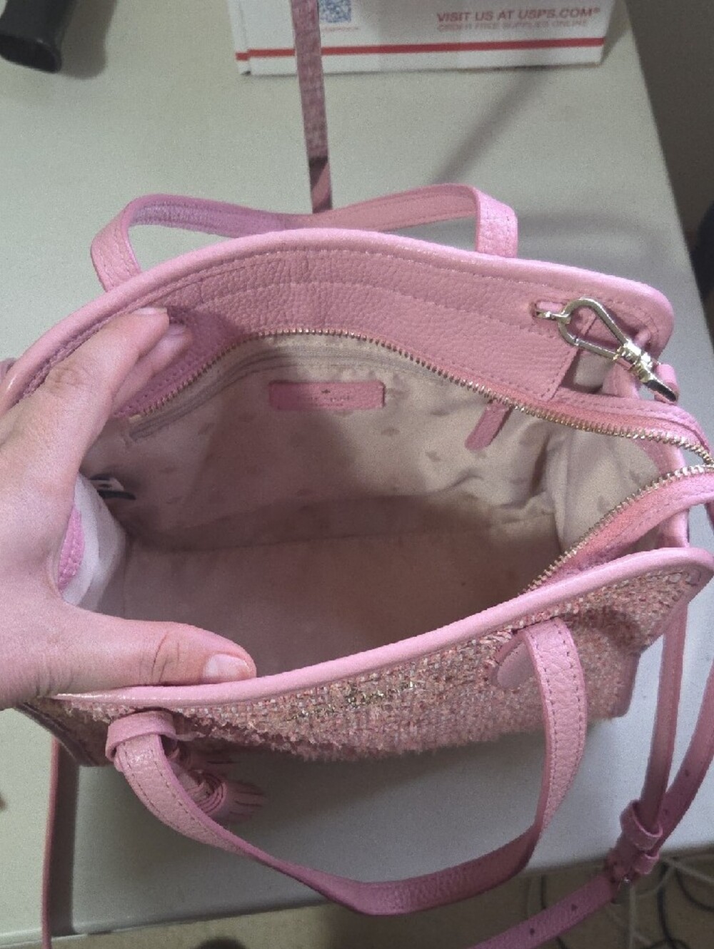 kate spade Pink Rowe Summer Tweed Satchel with Tassel Accent - Picture 7 of 11